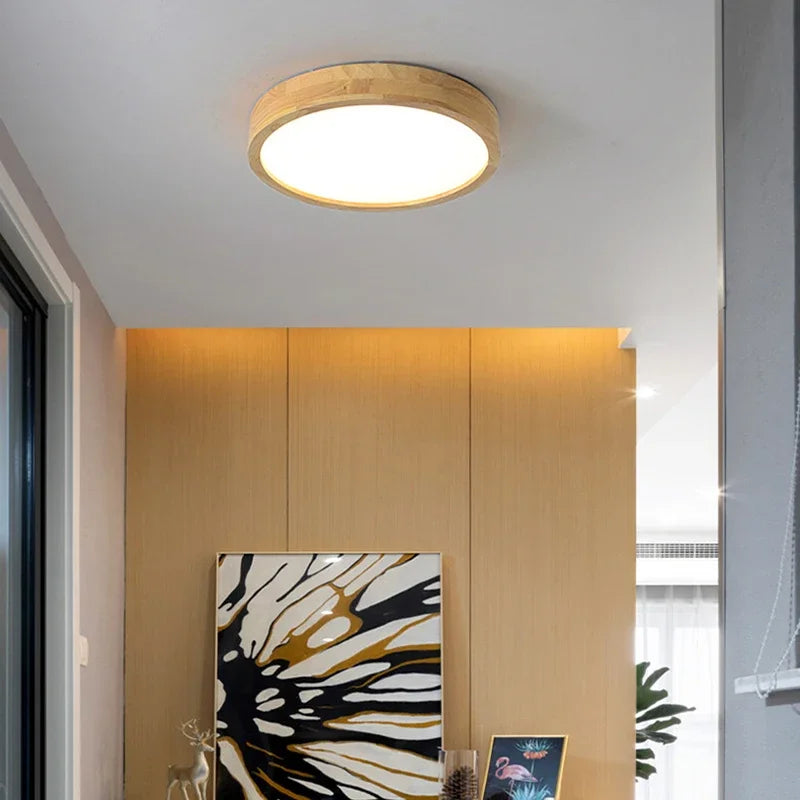 Houten LED Plafondlamp in Scandinavische Stijl Ø23 cm of Ø30 cm