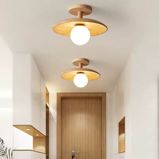 HikariWood – Houten Plafondlamp met Glazen Bol Ø18 cm of Ø28 cm