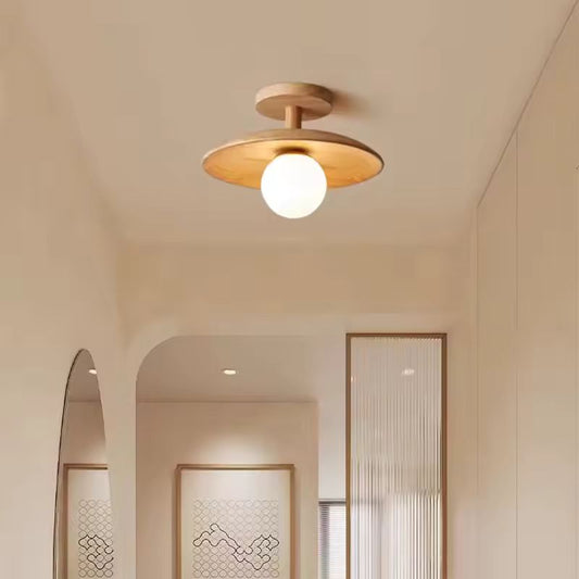 HikariWood – Houten Plafondlamp met Glazen Bol Ø18 cm of Ø28 cm
