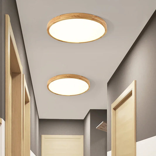 Houten LED Plafondlamp in Scandinavische Stijl Ø23 cm of Ø30 cm