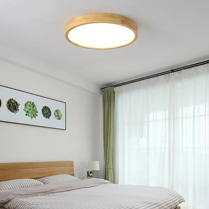 Houten LED Plafondlamp in Scandinavische Stijl Ø23 cm of Ø30 cm